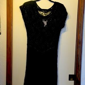 Vintage Gothic Beaded Lace Black Maxi Dress. Medium